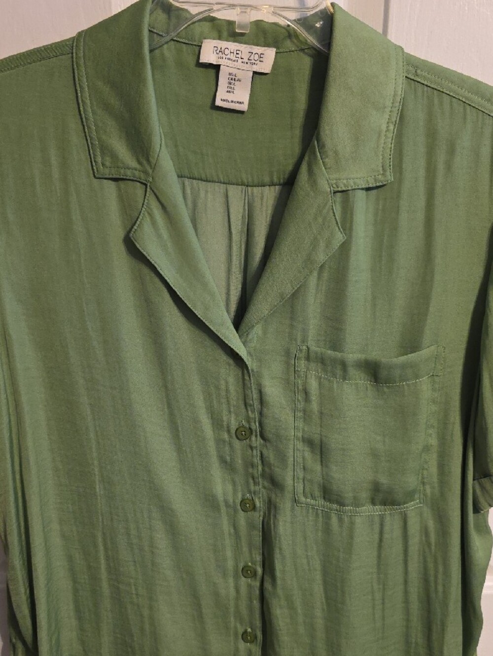 Rachel Zoe Sage Green Short Sleeve Button-Up Blouse - Picture 6 of 7